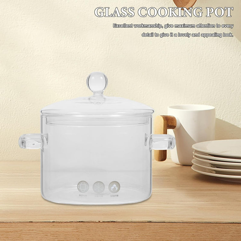 Vaguelly 2 Stück Glas-Kochtopf Mit Deckel 1350 Ml Suppentopf Kochtopf Klarer Simmertopf Suppentopf B