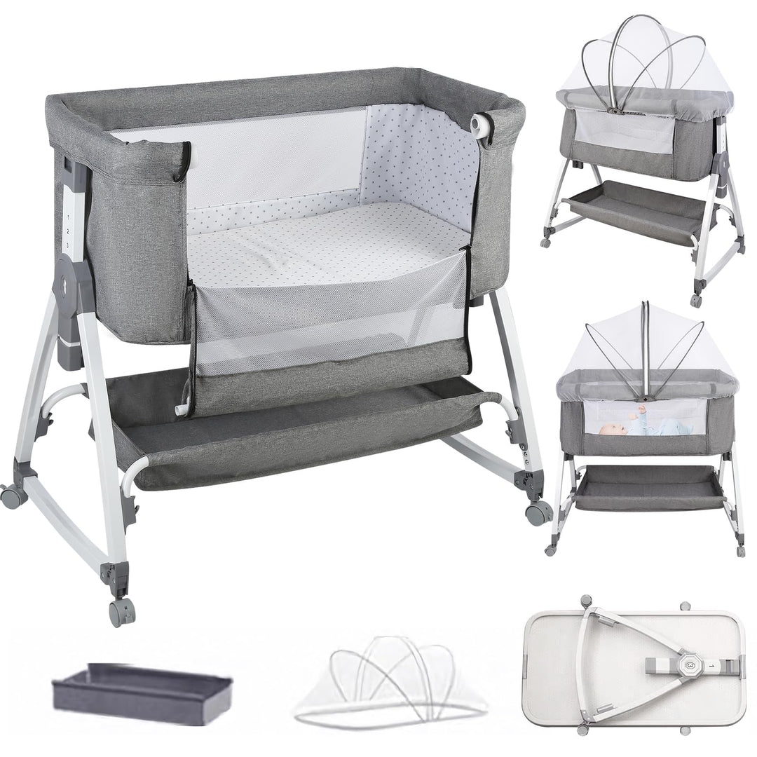 homewell 2 en 1 Lit Cododo Bebe Pliable, Berceau Cododo 0-30 Mois, 6 Réglages de Hauteur, Berceau bé