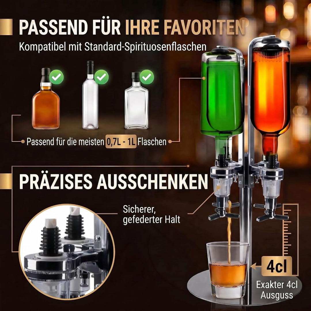 GOODS+GADGETS Bar-Butler für Spirituosen Flaschenhalterung für Getränke 4cl Dosierer Getränkespender