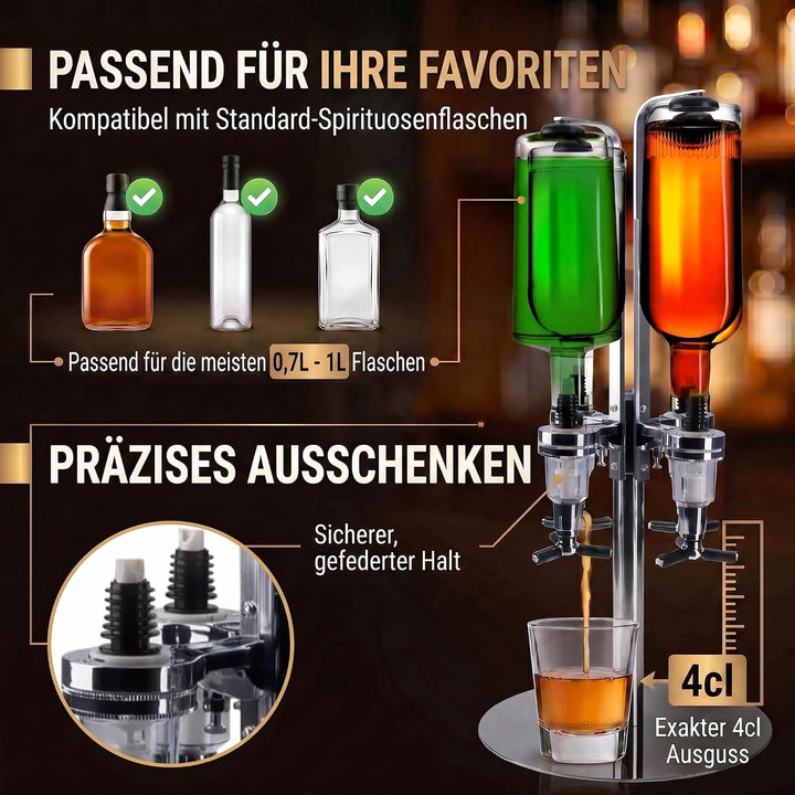 GOODS+GADGETS Bar-Butler für Spirituosen Flaschenhalterung für Getränke 4cl Dosierer Getränkespender