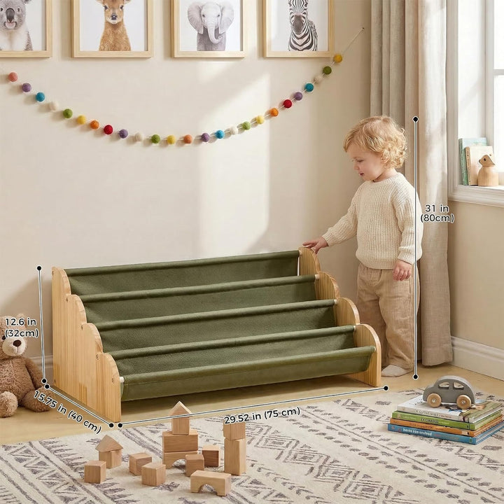 Puricon 4-stufiges Kinderbücherregal, Kinderregal Bücher Regal für Kleinkinder mit Tiefenfächern Wel