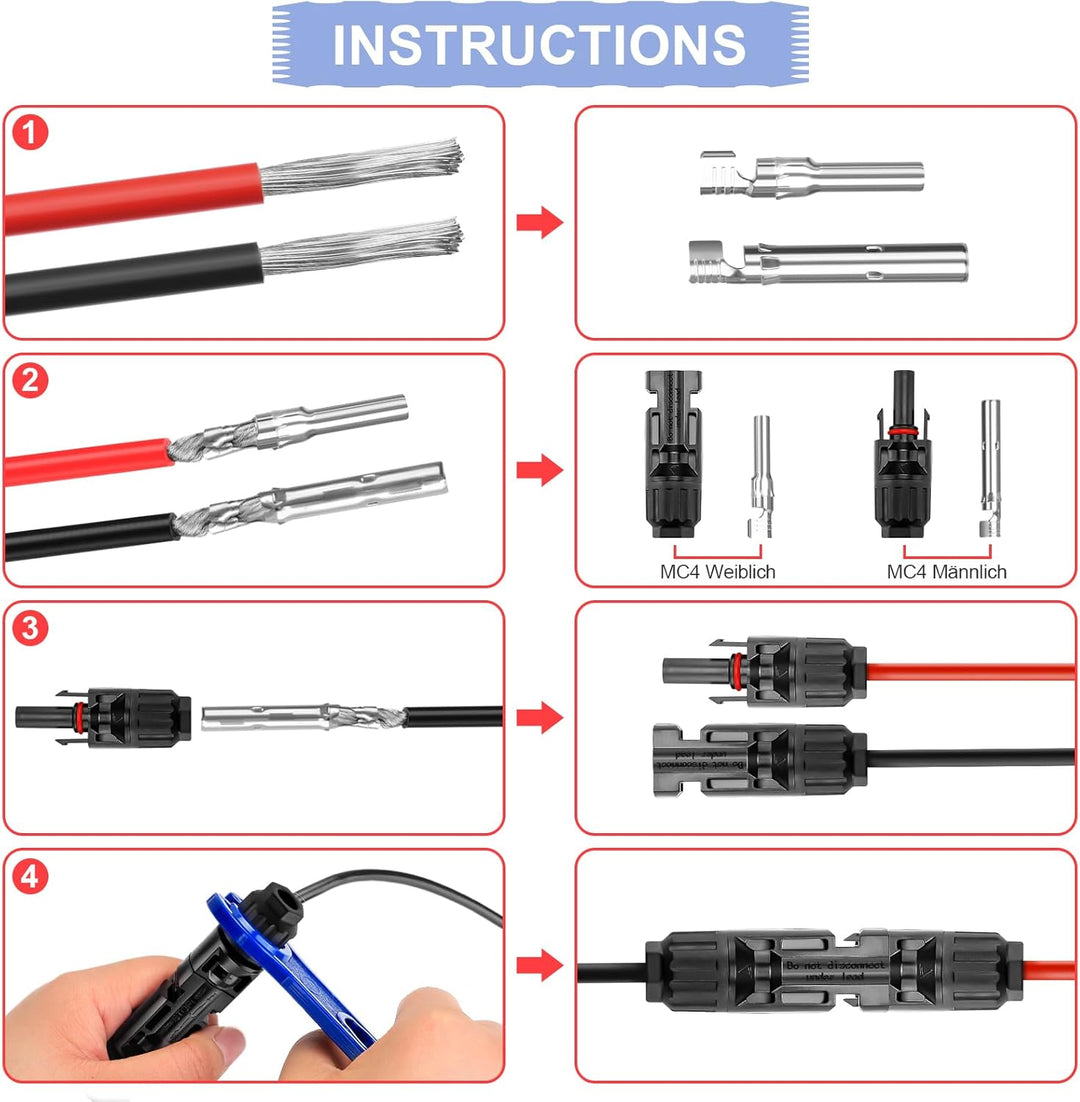 Solar Crimpzange Werkzeug Set für 2.5/4/6mm² PV Kabel,10 Paar Kabelstecker, 10 Paar Männlich/Weiblic