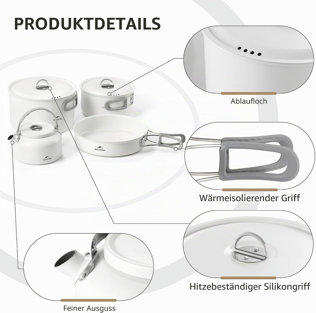 Naturehike Camping Kochgeschirr Set, Antihaft Leichtgewicht 1.4L/2.8L Camping-Topf, 7.5in Bratpfanne