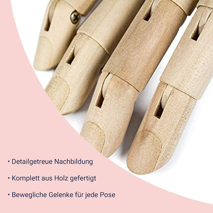 Holzhand - Modellhand Aus Holz 25cm - Gliederpuppe Beweglich