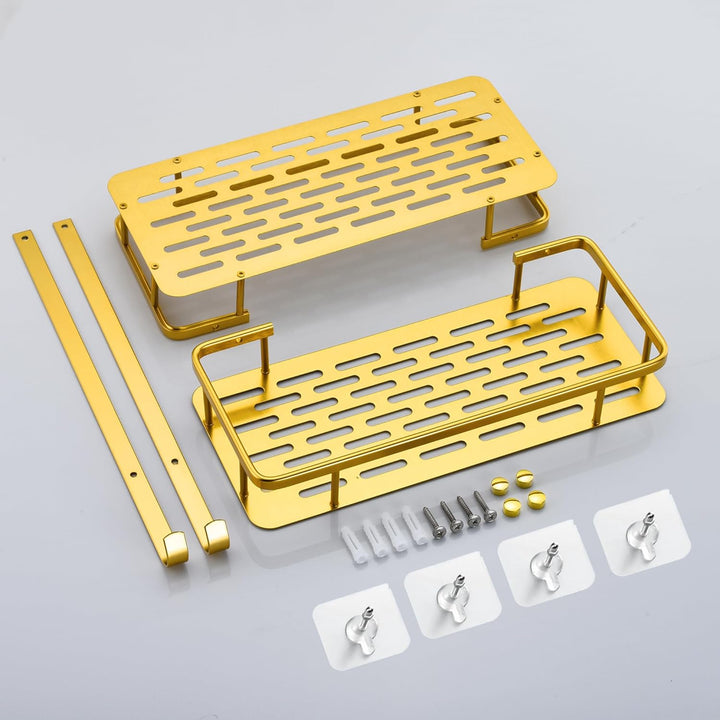 Duschregal Gold, Duschablage Ohne Bohren Badezimmer Regal aus Metall Wand Badregal Duschkorb, Rostfr