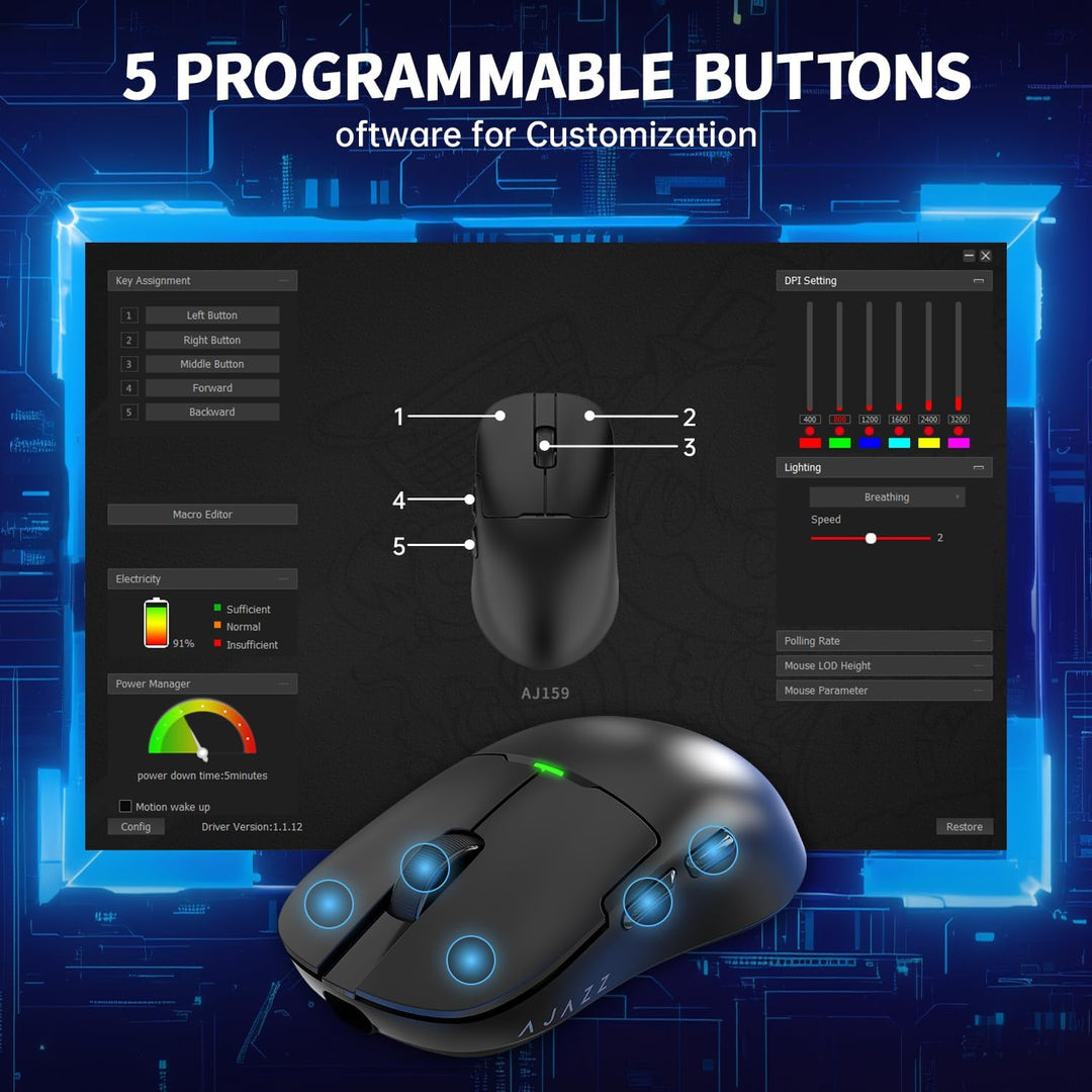 AJAZZ AJ159P SUPERLIGHT Kabellose Gaming-Maus mit Magnetischer Ladestation, Ultraleicht 56g, Pixart