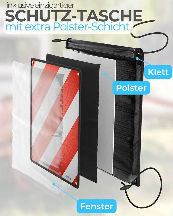 PLANGER® - Warntafel Italien und Spanien (Schild + Tasche + Spanner) 2in1 (50 x 50 cm) - Reflektiere