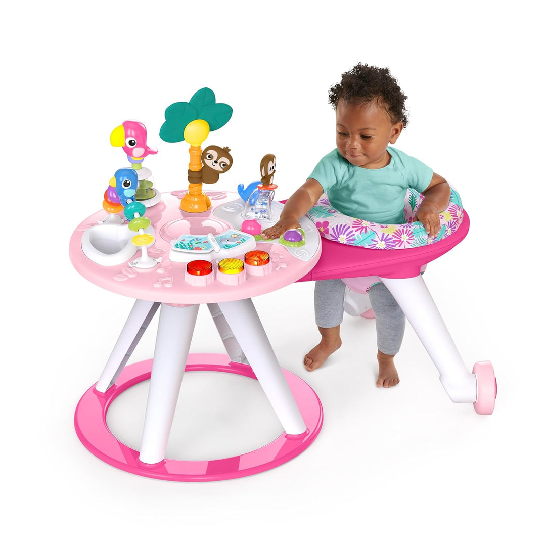 Bright Starts, Around We Go Tropic Coral 2-in-1 Spielstation & Lauflernwagen, Spieletisch mit Lichte