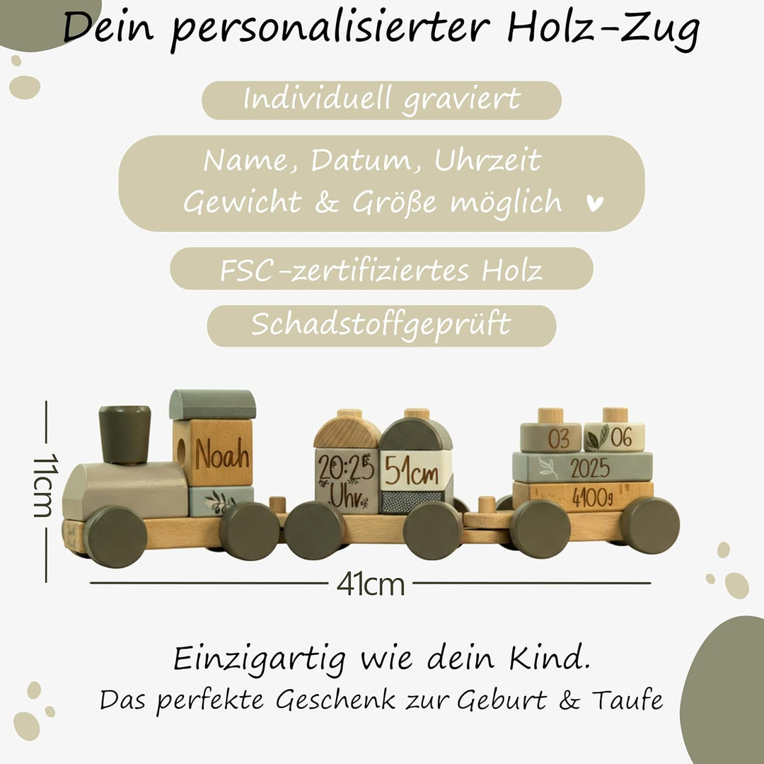Personalisierter Holz Zug mit Gravur – Geschenk zur Geburt & Taufe – Babyspielzeug & Kinderzimmer De
