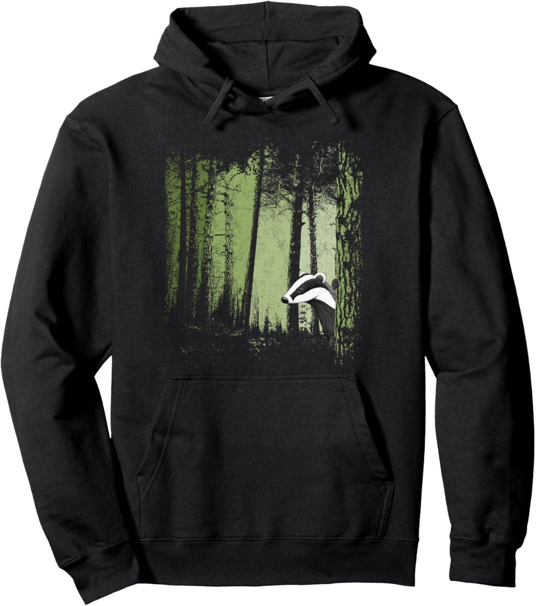 Dämmerung Zwielicht Wald frecher Dachs Illustration Pullover Hoodie