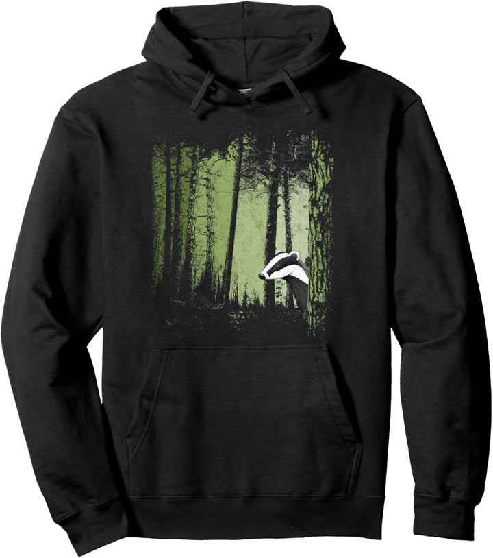 Dämmerung Zwielicht Wald frecher Dachs Illustration Pullover Hoodie