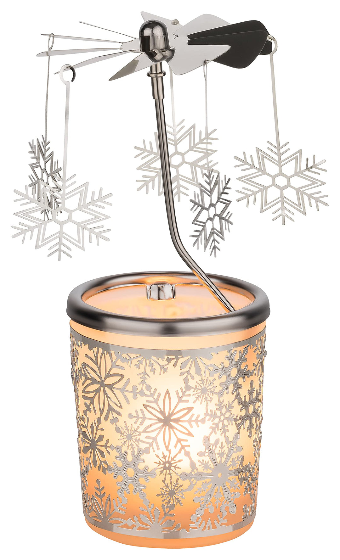 MaMeMi WEIHNACHTLICHES WINDLICHT/Teelichtkarussel aus Glas, Windlicht- Karussell [Motiv Schneeflocke