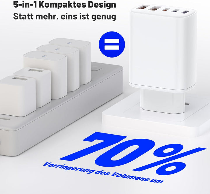 Schnellladegerät 5Port USB-C und USB-A, USB C Ladegerät Power Adapter, Schnellladeblock Fast Charger