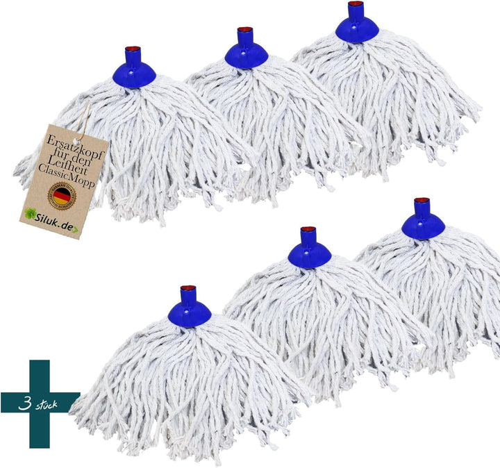 6 x Ersatzkopf für Leifheit Classic Mopp für Alle Flecken Entfernen Boden (Baumwoll_Schnüren), Baumw
