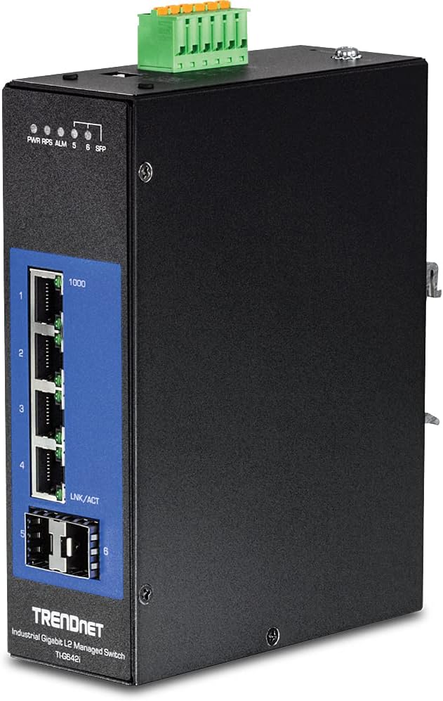 TRENDnet TI-G642i 6-Port Managed DIN Rail L2 Industrial Gigabit Switch, 4 Gigabit Ports, 2 SFP Slots