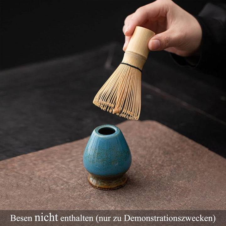 Matcha Set Blau 2-teilig, Matcha Tee Set Blau mit Chawan Matcha-Schale (510 ml) & Keramik-Besenhalte