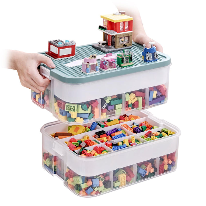 Aufbewahrungsboxen mit Deckel für Lego, 2 Ebenen Transparente Sortierboxen für Kleinteile, Plastik S