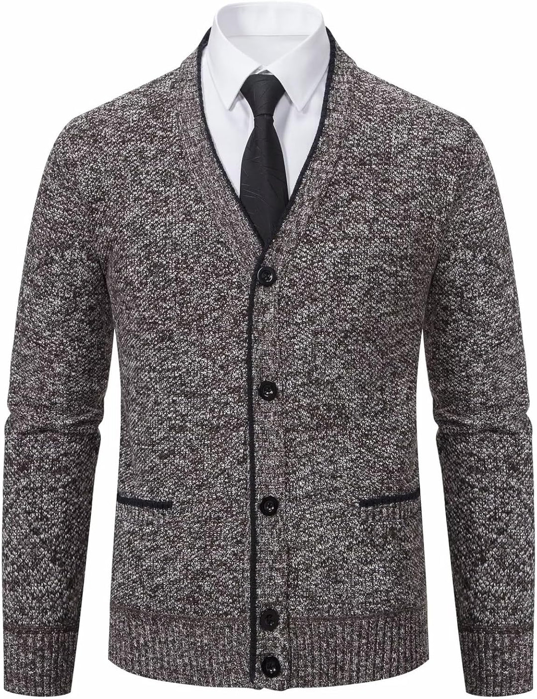 Strickjacke Herren Cardigan Pullover - Gestrickt Trachtenjacke Cardigan Herren Schwarz Grau mit Tasc