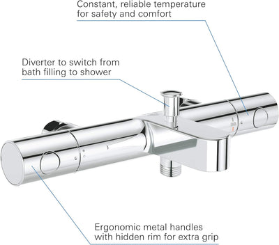 GROHE Grohtherm 800 Cosmopolitan | Thermostat-Wannenbatterie, ohne Anschlüsse - mit ergonomischem Me