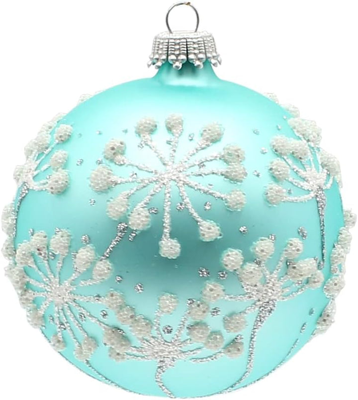 Dekohelden24 Lauschaer Christbaumschmuck - 9er Set Glaskugeln in Bronze, Türkis und Silber, mundgebl