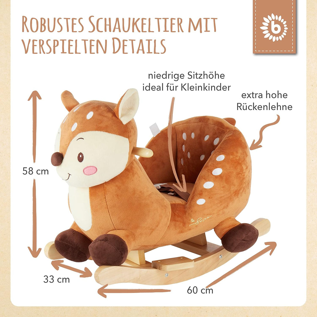 Bieco Plüsch Schaukeltier REH Lina, 60 cm | Kinder Schaukelstuhl mit Sicherheitsgurt | Schaukel | Kl