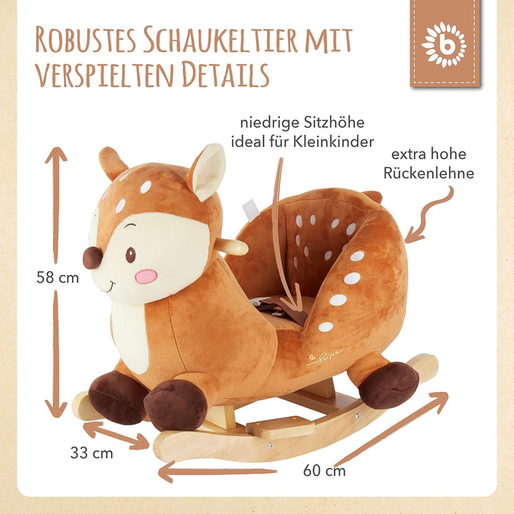 Bieco Plüsch Schaukeltier REH Lina, 60 cm | Kinder Schaukelstuhl mit Sicherheitsgurt | Schaukel | Kl