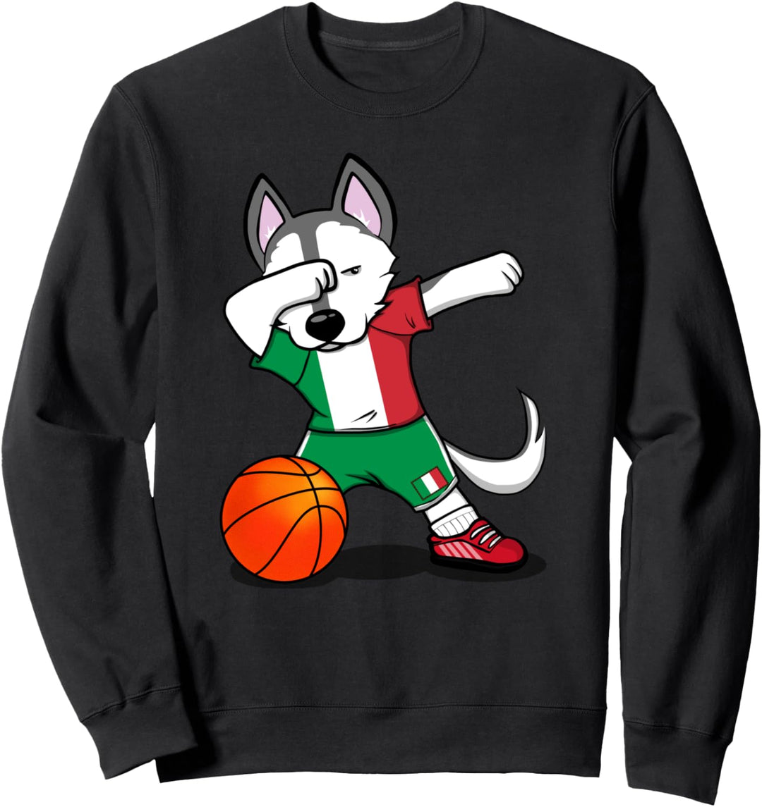Dabbing Husky Hund Italien Basketball Mannschaft Flagge Sweatshirt