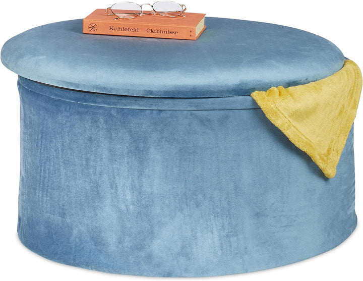 Relaxdays Sitzhocker mit Stauraum, Samt, faltbar, gepolstert, Stauraumhocker rund, Samthocker, HxD 3