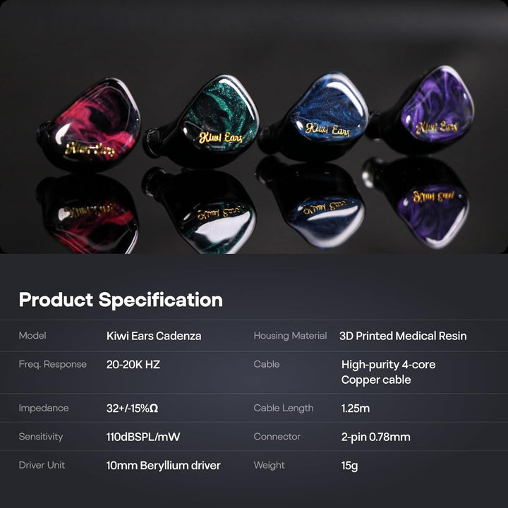 LINSOUL Kiwi Ears Cadenza 10mm Beryllium Dynamic Driver IEM 3D Printed with Detachable Interchangeab