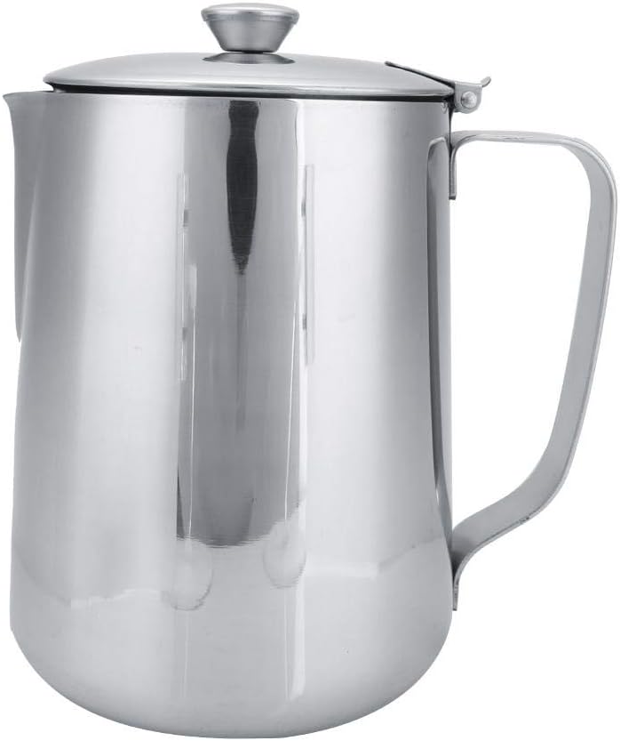 Fdit Edelstahl-Krug Kaffeetasse Milchbecher Krug mit Deckel für Latte Coffee Art für Büro Küche (Sil