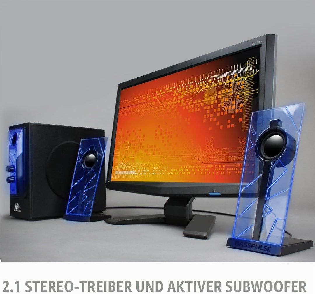 GOgroove 2.1 Soundsystem Computer Lautsprecher PC mit LED Effekt Desktop PC Lautsprecher 2.1 Anlage
