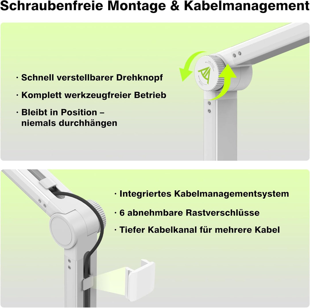 Mikrofon Arm, Max. 3 KG Traglast Mikrofonarm Kompatibel mit Shure SM7B, MV7+ & Co. Gear-Lock für rut