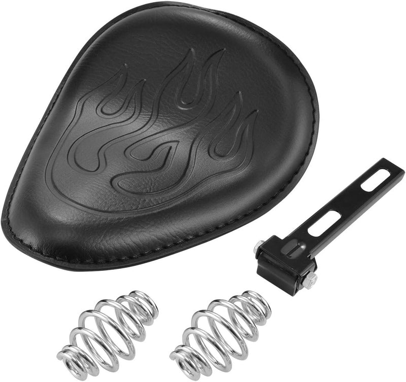 KATUR Rider Motorrad Solo Sitz Retro Flame Leder Schwarz Slim 3 "Federbock für Harley Honda Kawasaki