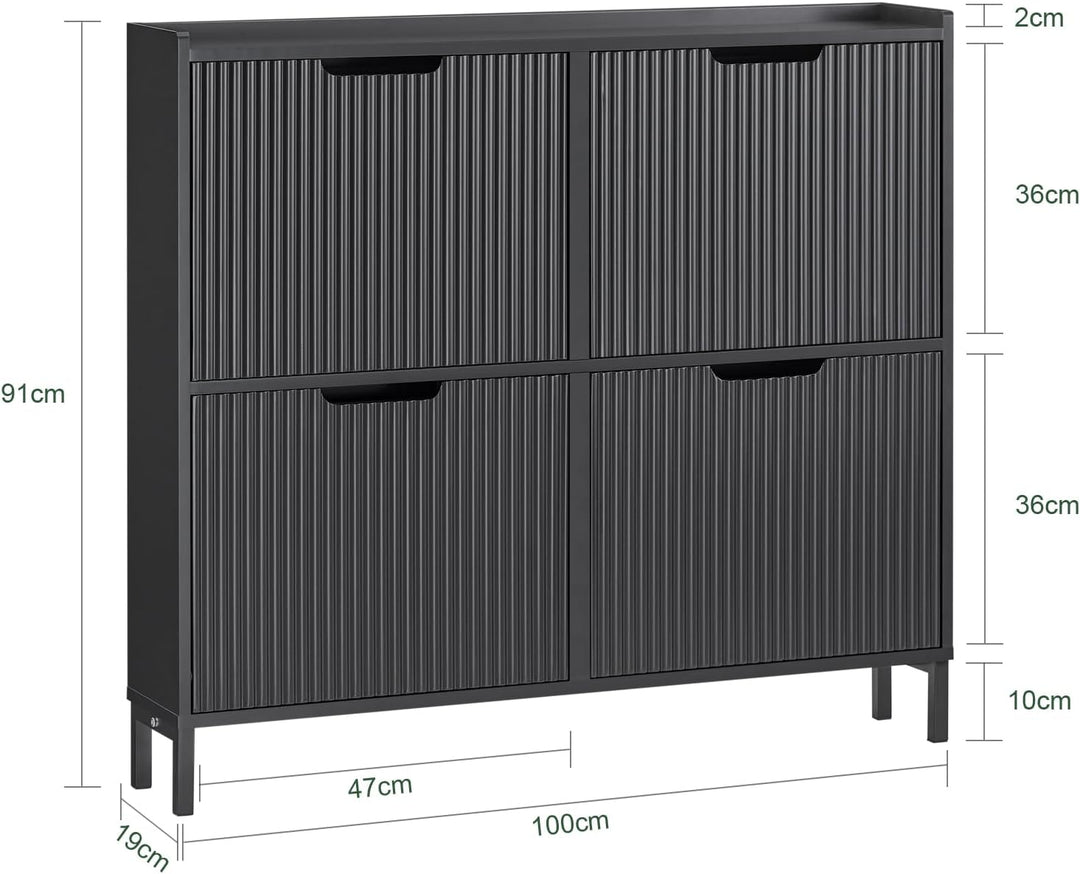 SoBuy Schuhschrank schmal mit 4 Klappen Platzsparender Schuhkipper Hoch Kommode Schuhregal geschloss