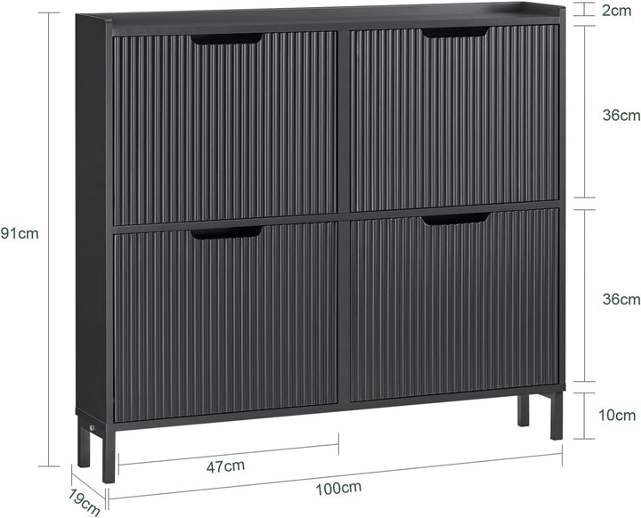 SoBuy Schuhschrank schmal mit 4 Klappen Platzsparender Schuhkipper Hoch Kommode Schuhregal geschloss