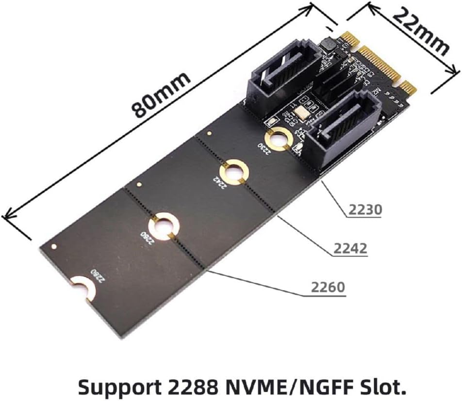 cablecc PCI Express NGFF Key B+M zu SATA 3.0 6 Gbps Dual Ports Vertical Adapter Converter Festplatte