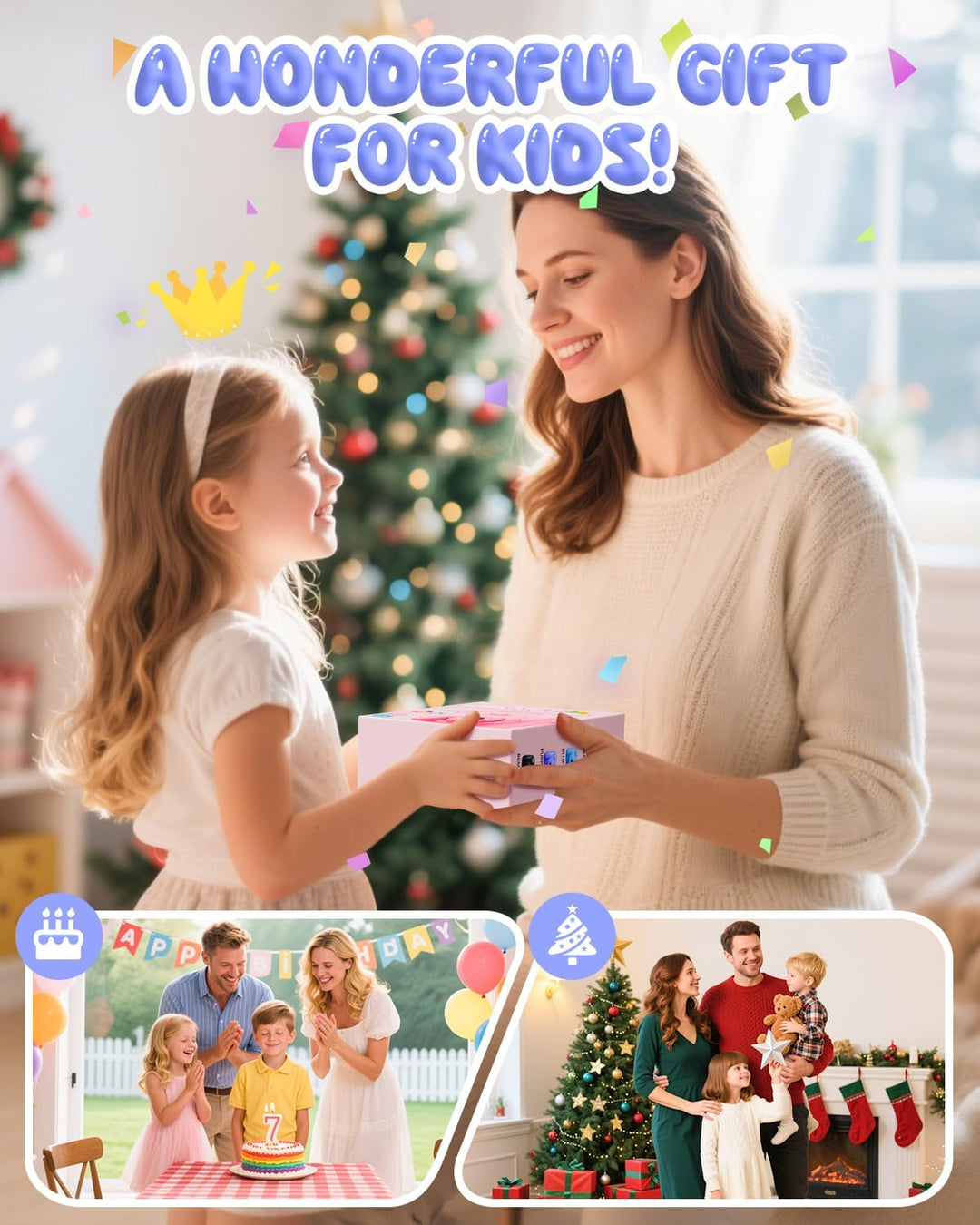 CAMCLID Kinderkamera Sofortbildkamera, 1080P Sofortbildkamera Kinder mit 32GB Karte & 3 Rollen Druck