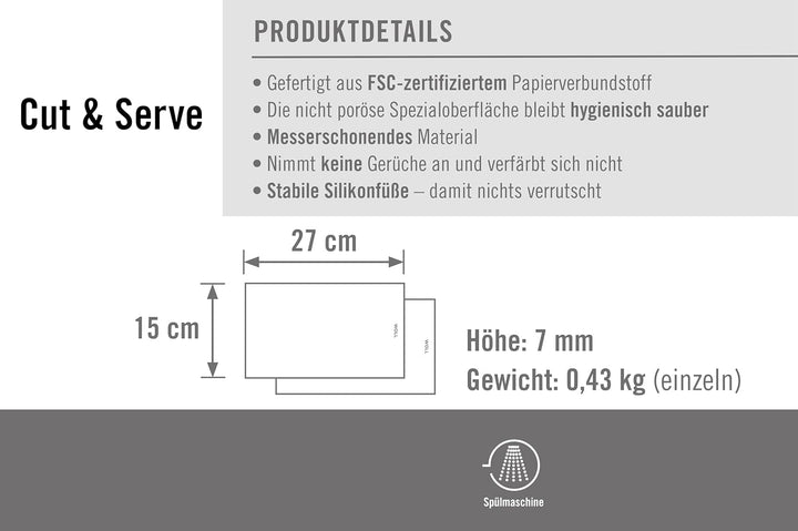 Woll Cut &amp; Serve Schneidebrett Frühstücksset 2-TLG., 27 x 15 cm, 7 mm hoch, aus FSC-zertifiziertem P