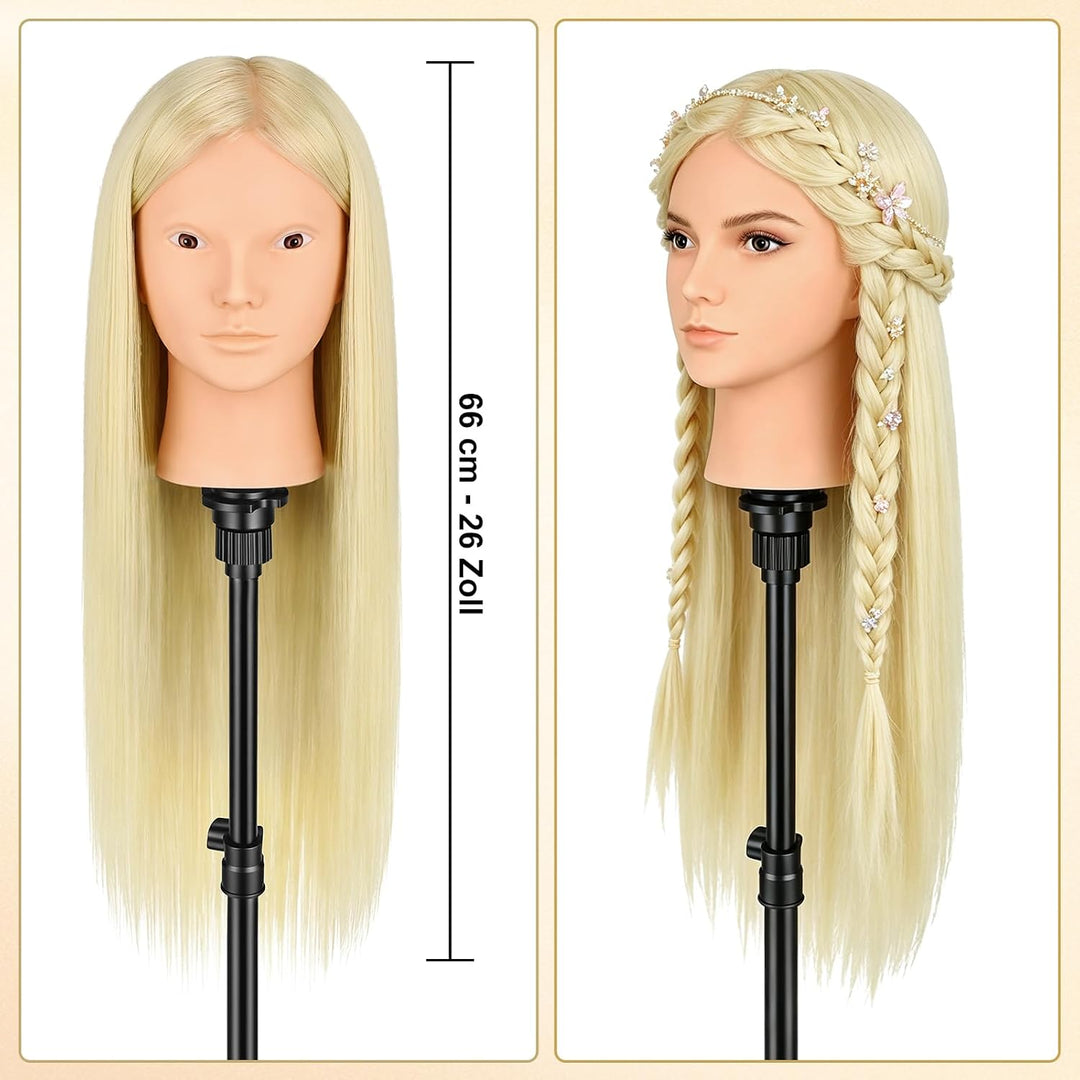 TwoWin Friseurkopf mit Haaren, 26 Zoll (66 cm) 80% Echthaar Mannequin Kopf, Make-up Übungskopf, Trai