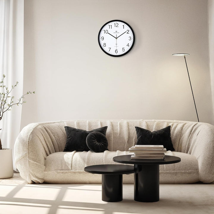 Lafocuse Funk Wanduhr Lautlos 30cm, Modern Funkuhr Hohe Genauigkeit, Schwarz Einfach zu Lesen Wanduh