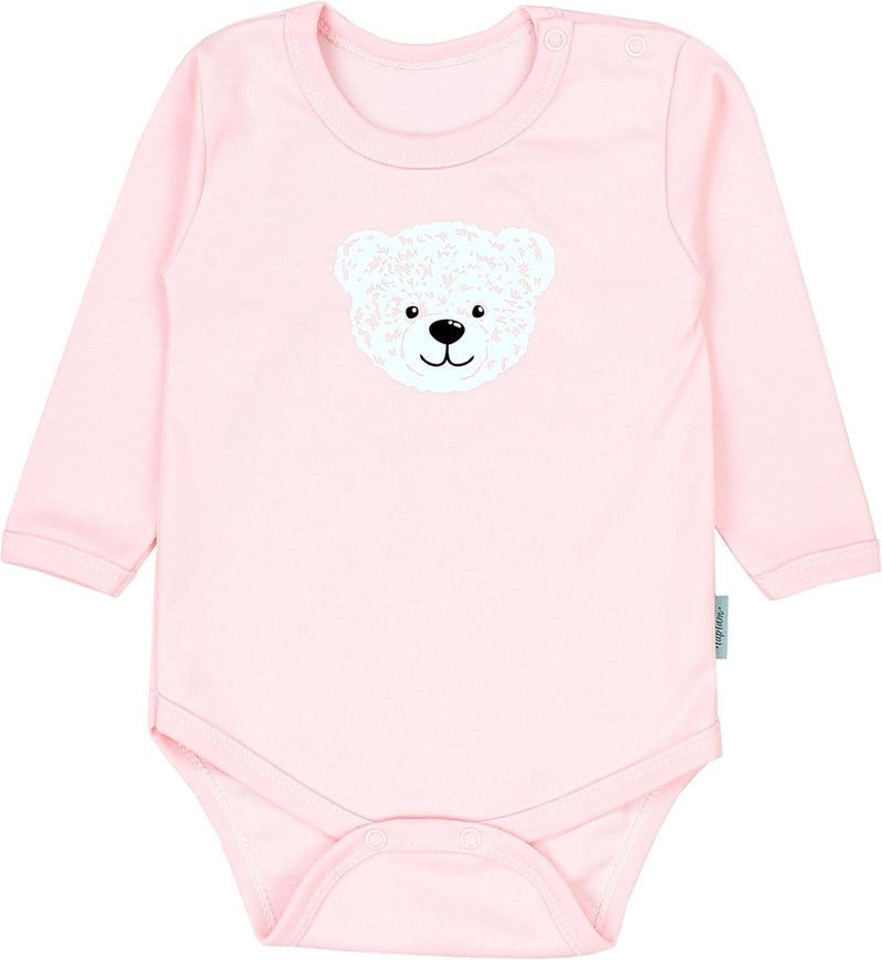 TupTam Mädchen Baby Body Langarm Unifarben 5er Pack 74 Bärchen Rosa Weiss Sterne Grau Nice Teddy Bei