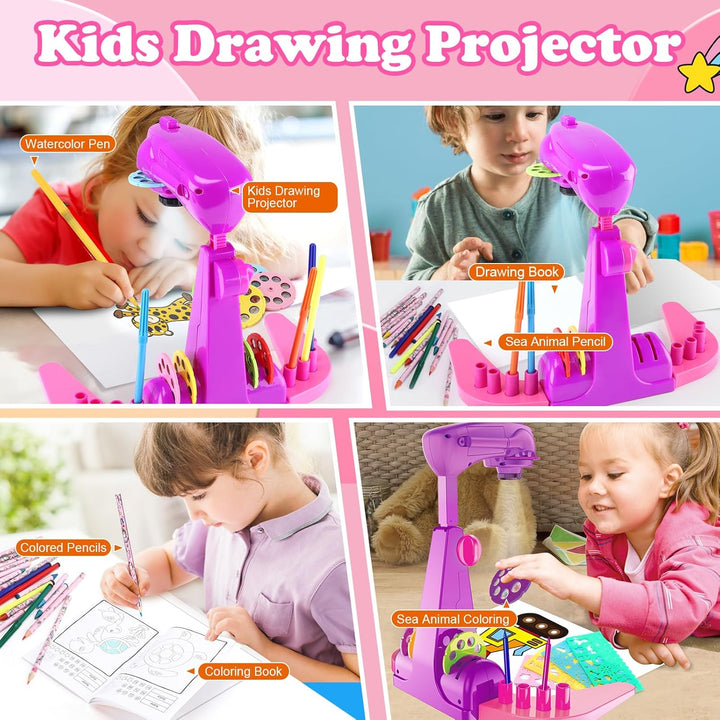 Sumsoltic Geschenk Mädchen Zeichenprojektor für Kinder Mit Wasserfarbenstifte, Einhorn-Malbuch, Zeic