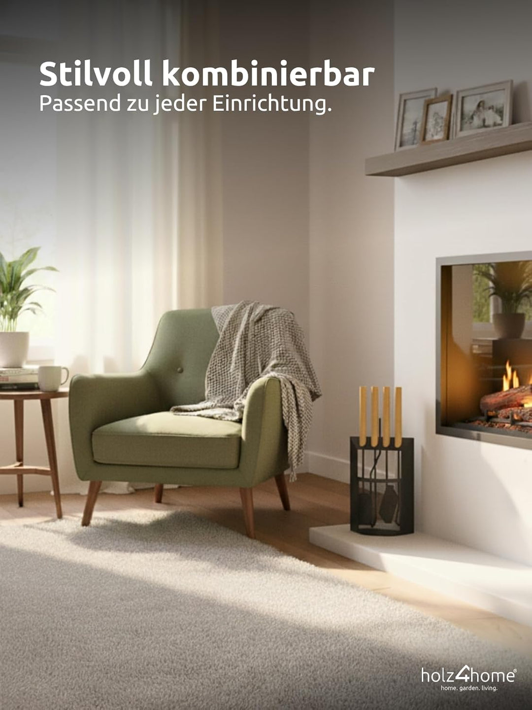 holz4home® Kaminbesteck 6-tlg. Schwarz mit Holzgriff inkl. Ofenhandschuh hitzebeständig I Kaminset K