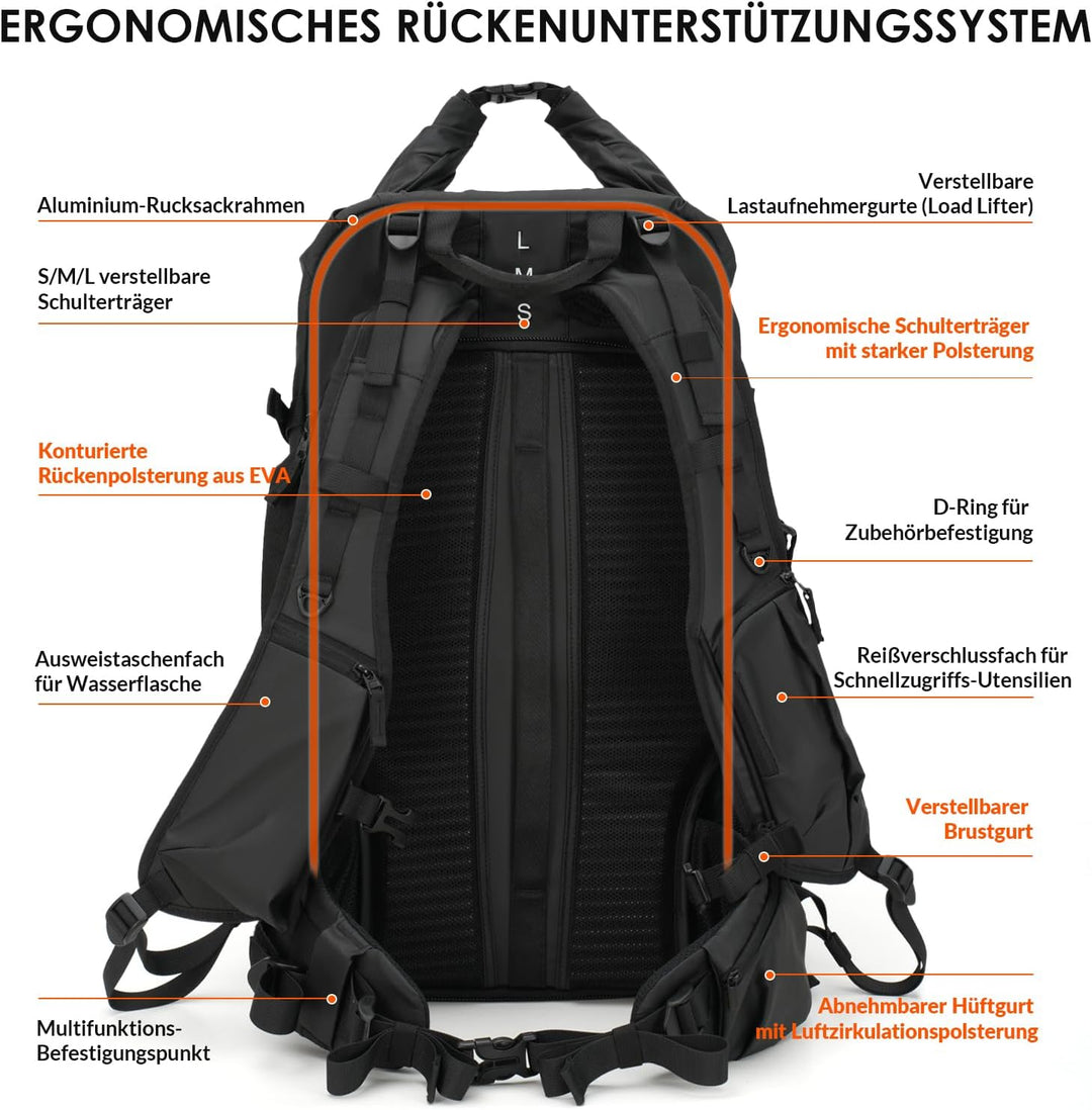 TARION Kamerarucksack Rolltop Wasserdicht Fotorucksack: 35L Professionelle Fotografie Kameratasche m