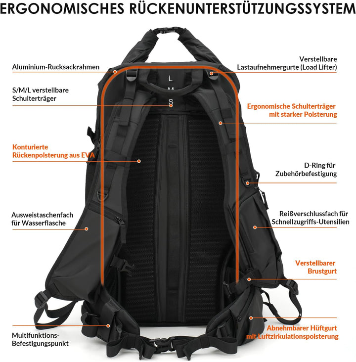 TARION Kamerarucksack Rolltop Wasserdicht Fotorucksack: 35L Professionelle Fotografie Kameratasche m