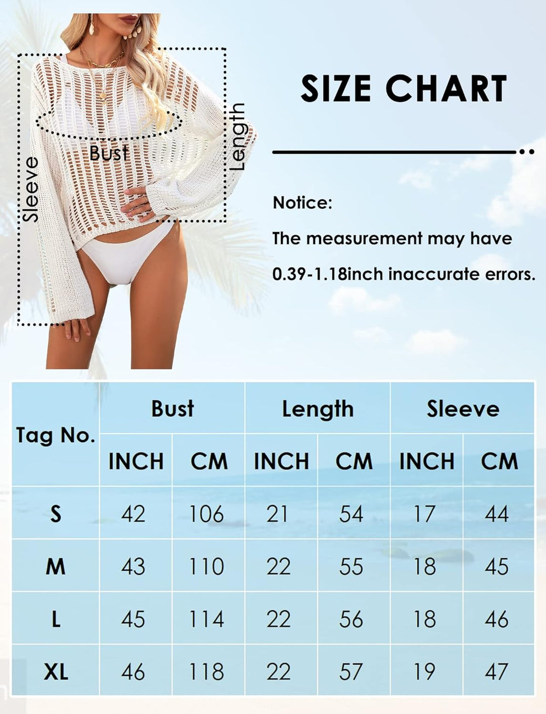 SEAUR Bikini Cover Up Damen Netz Strand Oberteil Gestrickt Langarm Top Sommer Strandkleid Strandponc