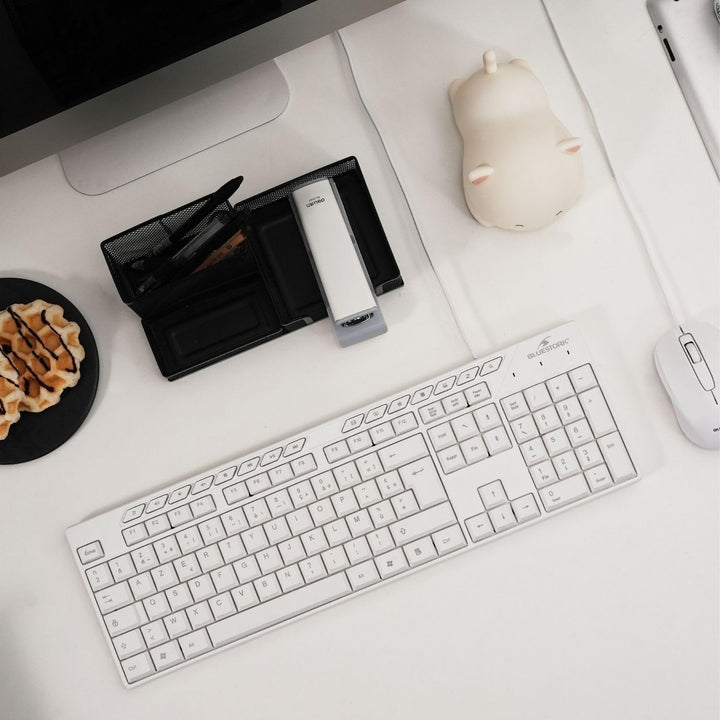 Bluestork Media Office Pack – Set mit kabelgebundener USB-Tastatur – ergonomische AZERTY und kabelge