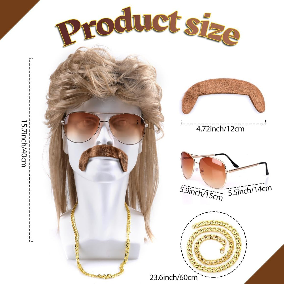iZoeL Vokuhila Perücke 80er 90er Jahre Outfit Accessoires Herren - Blond Perücken Wig Sonnenbrille H