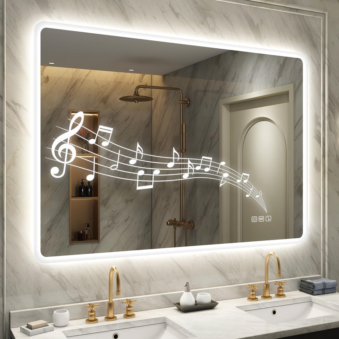 STARLEAD Badspiegel-mit-Beleuchtung 100x70cm, Badezimmerspiegel-mit-Bluetooth, Entfoggen, Dimmbar, 3