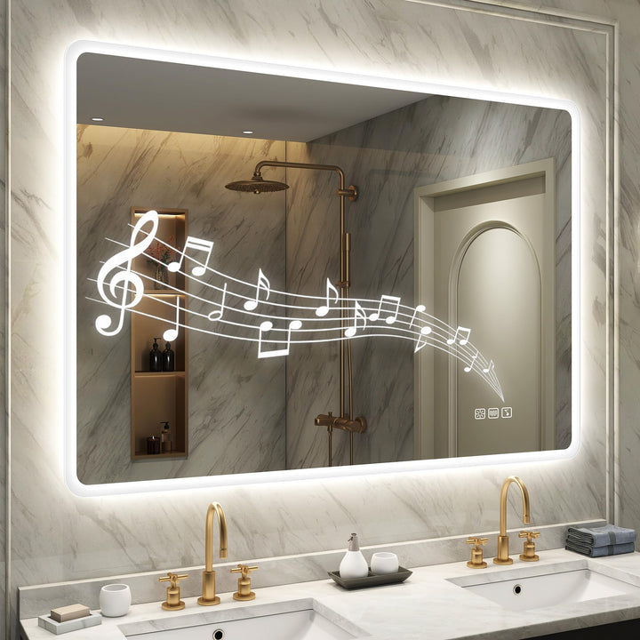 STARLEAD Badspiegel-mit-Beleuchtung 100x70cm, Badezimmerspiegel-mit-Bluetooth, Entfoggen, Dimmbar, 3